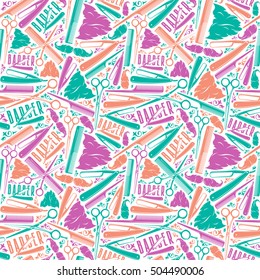 Seamless pattern for barber shop. Color print on white background