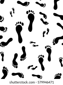 Seamless pattern of barefoot on a white background, vector