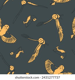 Seamless pattern with barn owls. Vector illustration.