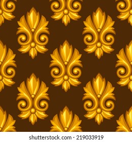 Seamless pattern with baroque ornamental floral gold elements.
