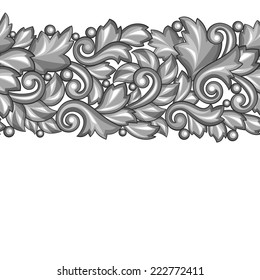 Seamless pattern with baroque ornamental floral silver elements.