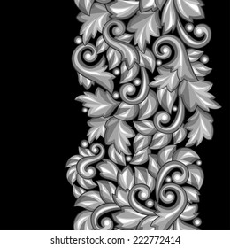Seamless pattern with baroque ornamental floral silver elements.