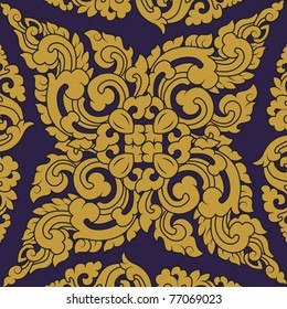 Seamless pattern baroque yellow with purple background