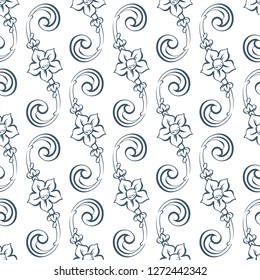 Seamless pattern with baroquefloral designs, rocco style and swirls elements