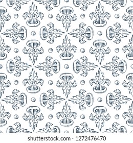 Seamless pattern with baroquefloral designs, rocco style and swirls elements