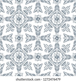 Seamless pattern with baroquefloral designs, rocco style and swirls elements