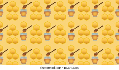 Seamless pattern with a barrel of honey. Wallpaper, print, modern textile design, wrapping paper