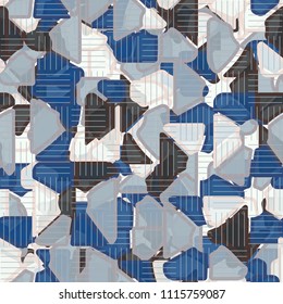 Seamless pattern. At the base of the texture lie the punched squares broken into multi-colored pieces. Network of squares gathered from mutually perpendicular segments is superimposed on the picture.