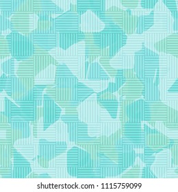 Seamless pattern. At the base of the texture lie the punched squares broken into multi-colored pieces. Camouflage style. The chess network of semitransparent sections is superimposed on the picture.