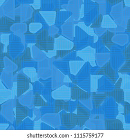 Seamless pattern. At the base of the texture lie the punched squares broken into multi-colored pieces. Camouflage style. The chess network of semitransparent sections is superimposed on the picture.