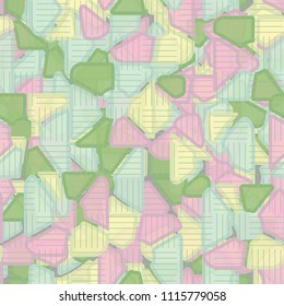 Seamless pattern. At the base of the texture lie the punched squares broken into multi-colored pieces. Network of squares gathered from mutually perpendicular segments is superimposed on the picture.