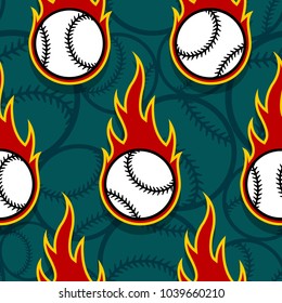 Seamless pattern with baseball ball icons and flames. Vector illustration. Ideal for wallpaper, wrapping, packaging, fabric design and any kind of decoration.