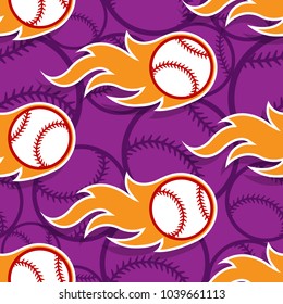 Seamless pattern with baseball ball icons and flames. Vector illustration. Ideal for wallpaper, wrapping, packaging, fabric design and any kind of decoration.
