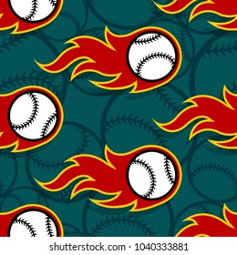 Seamless pattern with baseball ball icons and flames. Vector illustration. Ideal for wallpaper, wrapping, packaging, fabric design and any kind of decoration.