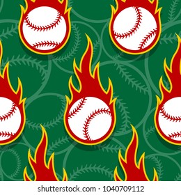 Seamless Pattern With Baseball Ball Icons And Flames. Vector Illustration. Ideal For Wallpaper, Wrapping, Packaging, Fabric Design And Any Kind Of Decoration.