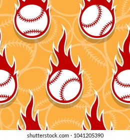 Seamless pattern with baseball ball icons and flames. Vector illustration. Ideal for wallpaper, wrapping, packaging, fabric design and any kind of decoration.