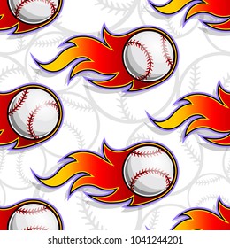 Seamless pattern with baseball ball icons and flames. Vector illustration. Ideal for wallpaper, wrapping, packaging, fabric design and any kind of decoration.