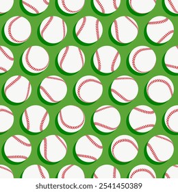 Seamless Pattern of Baseball Balls in Flat Style