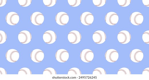 Seamless pattern with baseball balls on a blue background, sports games, inventory for sportsmen