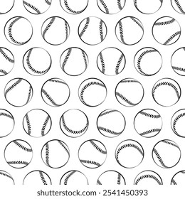 Seamless Pattern of Baseball Balls in Thin Line Style