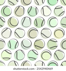 Seamless Pattern of Baseball Balls in Thin Line Style With Color Spots