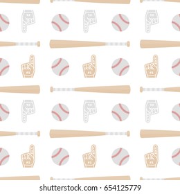 Seamless pattern with baseball bats, balls, and glove. Good for wrapping paper, postcards and promotional products.