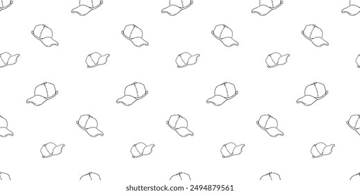 Seamless pattern with baseball cap hand drawn doodle outline vector