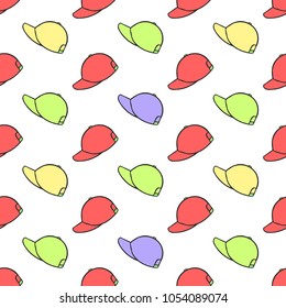 Seamless pattern of  baseball cap - vector illustration. Hand drawn  illustration