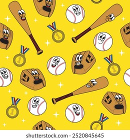 Seamless Pattern of Baseball Mascot Character Illustration