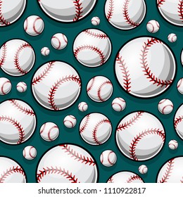 Seamless pattern with baseball softball ball graphics. Vector illustration. Ideal for wallpaper, packaging, fabric, textile, wrapping paper design and any kind of decoration.