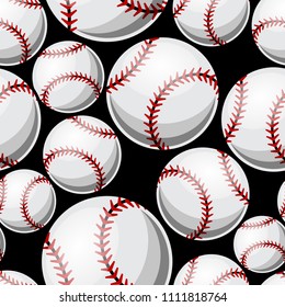 Seamless Pattern With Baseball Softball Ball Graphics. Vector Illustration. Ideal For Wallpaper, Packaging, Fabric, Textile, Wrapping Paper Design And Any Kind Of Decoration.