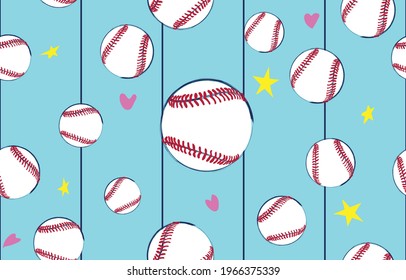 Seamless pattern with baseball softball ball graphics. Vector illustration. Ideal for wallpaper, packaging, fabric, textile, wrapping paper design and any kind of decoration.