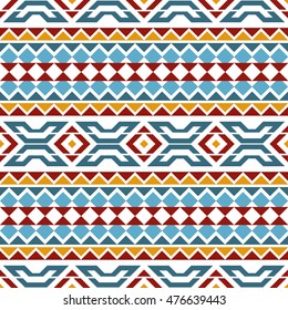Seamless pattern based on American Indians. Geometric ornament. Background in ethnic style. The texture of fabric, paper, wrapping. The combination of diamonds and triangles. Vector illustration.
