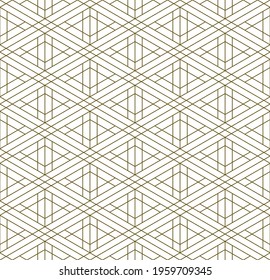 A seamless pattern based on elements of the traditional Japanese craft Kumiko zaiku. Thin lines of brown color.