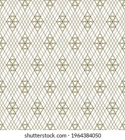 A seamless pattern based on elements of the traditional Japanese craft Kumiko zaiku. Thin lines of brown color.