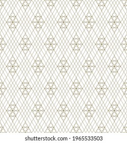 A seamless pattern based on elements of the traditional Japanese craft Kumiko zaiku. Fine lines of brown color.