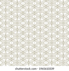 A seamless pattern based on elements of the traditional Japanese craft Kumiko zaiku. Thin lines of brown color.