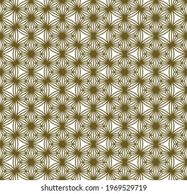 A seamless pattern based on elements of the traditional Japanese craft Kumiko zaiku. Thick lines of brown color.