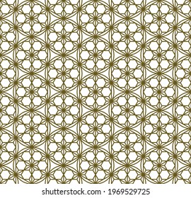A seamless pattern based on elements of the traditional Japanese craft Kumiko zaiku. Thick lines of brown color.
