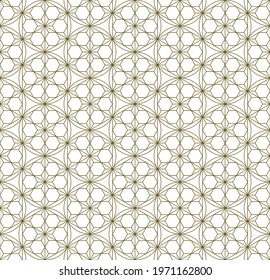 A seamless pattern based on elements of the traditional Japanese craft Kumiko zaiku. Fine lines of brown color.