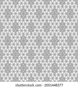 A seamless pattern based on elements of the traditional Japanese craft Kumiko zaiku. Thin lines of black color.