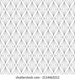 A seamless pattern based on elements of the traditional Japanese craft Kumiko zaiku.Black color lines