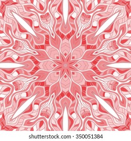 Seamless pattern based on hand drawn red and pink vector mandala. Abstract background for your design, lace ornament. Round pattern, oriental style, Indian, Arabic, Islam motifs. 