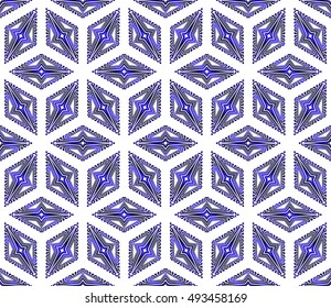 Seamless pattern based on the illusory triangles, rhombus. Vector illustration. Blue gradient