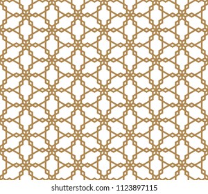 Seamless pattern based on japanese ornament Kumiko.Golden color .Silhouette lines with an average thickness