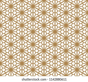 Seamless pattern based on Japanese ornament Kumiko.Golden color.