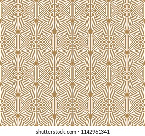 Seamless pattern based on Japanese ornament Kumiko.Golden color.