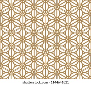 Seamless pattern based on Japanese ornament Kumiko.Golden color.Hexagon grid.
