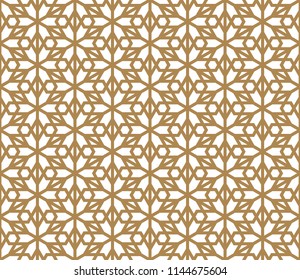 Seamless pattern based on Japanese ornament Kumiko.Golden color.Hexagon grid.