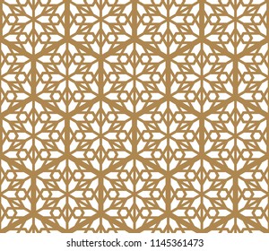 Seamless pattern based on Japanese ornament Kumiko.Hexagon grid.Golden color.